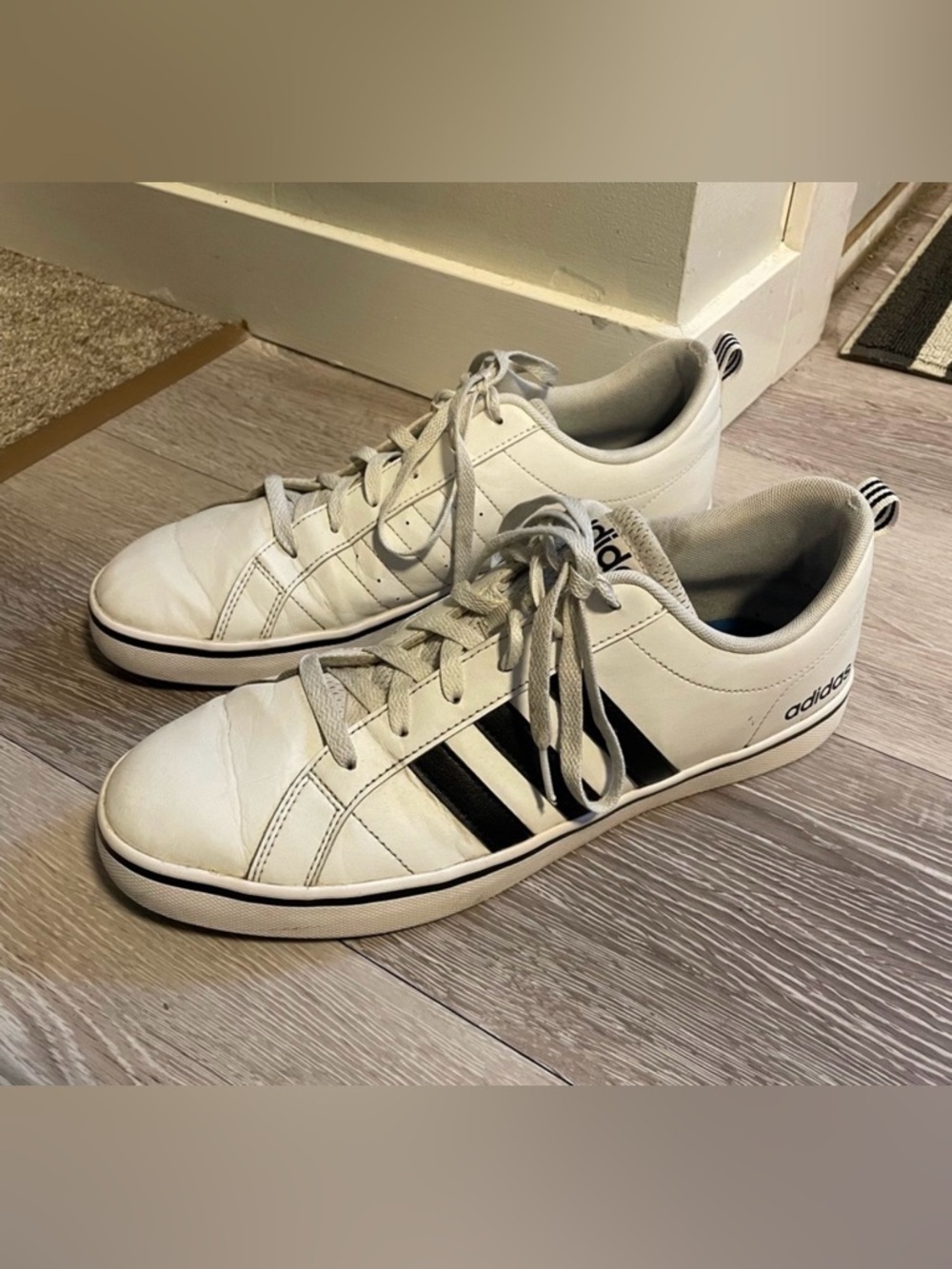 Adidas Sneakers Shoes Skate Tennis Court White With Black Stripes Mens 11
